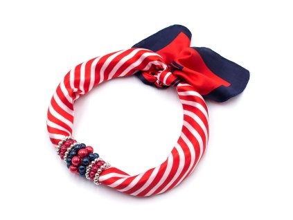 Šátek s bižuterií Letuška - červeno-bílý pruhovaný