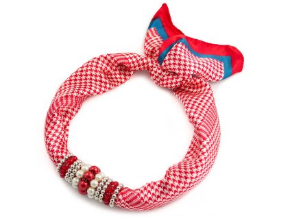 Šátek s bižuterií Letuška - červeno-bílý s potiskem