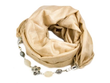 Šála pašmína s bižuterií - béžová