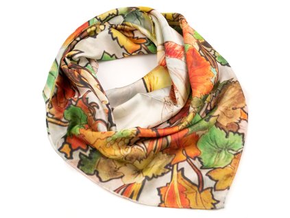 Velký oboustranný šátek 63sv009 01.40 bílo hnědý s potiskem