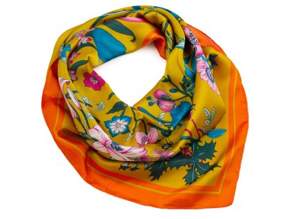 Šátek 63sv004 10.11 žluto oranžový s květy