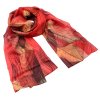 Šála vzdušná - červená s potiskem listů