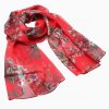 Šála vzdušná - červená s potiskem květin