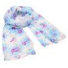 Šála vzdušná - bílo-modrá s květinovým vzorem