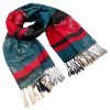 Šála teplá - zeleno-červená s potiskem