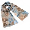 Šála klasická - hnědo-tyrkysová s květy