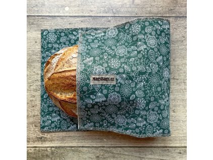 Chlebapsa - kapsa na chléb, zelená s bílou květokresbou