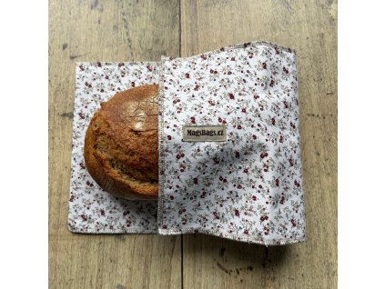 Chlebapsa - kapsa na chléb, béžová s vínovými kvítky MagsBags.cz