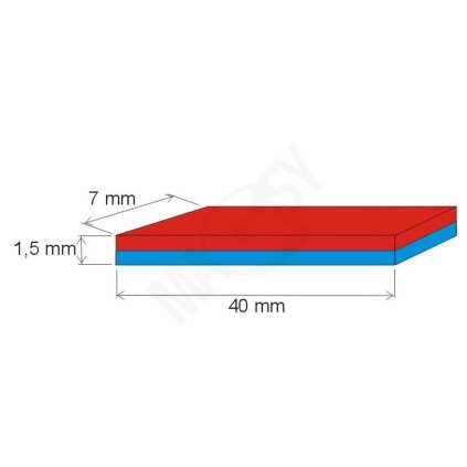 Neodymový magnet kvádr 40x7x1,5 N 180 °C, VMM7UH-N42H (Počet kusů 1 ks)