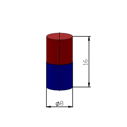 Neodymový magnet válec pr. 8x16 Z 80 °C, VMM2 (Počet kusů 1 ks)