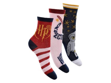 Ponožky dětské klasické 3 ks modré s Hedvikou Harry Potter (Velikost 31/34)