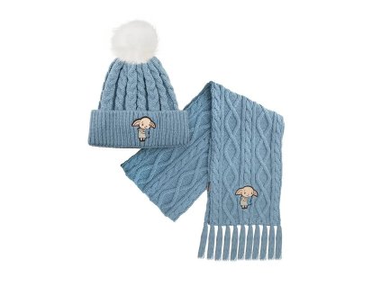2914 Set zimní čepice a šála, modrá Dobby, Harry Potter