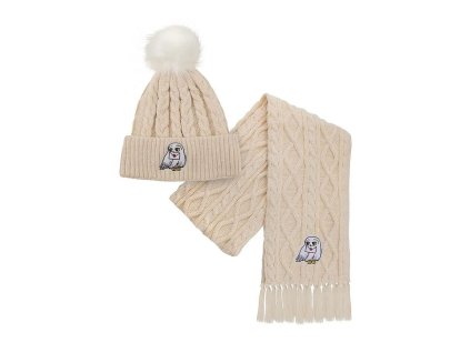 915 Set zimní čepice a šála, béžová Hedvika, Harry Potter