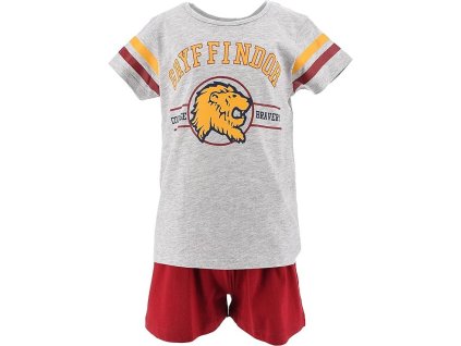 6481 Pyžamo dětské, tričko+kraťasy, šedé, červené Gryffindor, HP, vel. 6 let