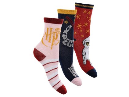 Ponožky dětské klasické 3 ks červené s Hedvikou Harry Potter (Velikost 31-34)