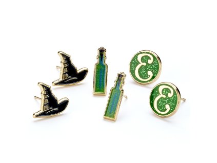 5055583461453 Sada náušnic s kloboukem Wicked, lahvičkou a logem E, Wicked