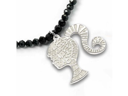 5055583454097 Náhrdelník z černého onyxu se stříbrnou siluetou, Barbie