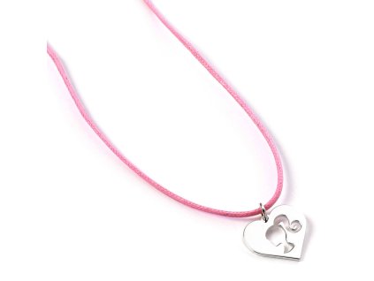 5055583454110 Náhrdelník s růžovou šňůrkou a stříbrným srdíčkem, Barbie