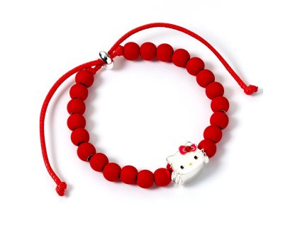 5055583480263 Náramek s červenými korálky a přívěskem, Hello Kitty