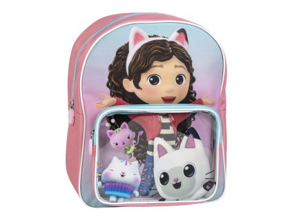 Batoh dětský růžový s průhlednou kapsou, Gábinin kouzelný domek