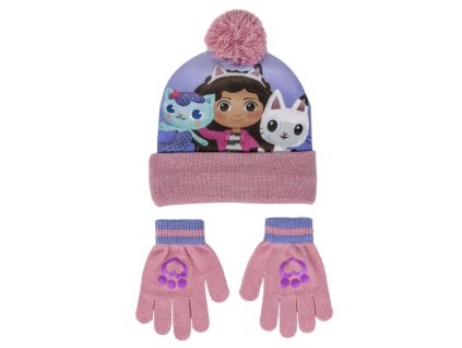 Sada zimní čepice a rukavice, fialová, Gábinin kouzelný domek