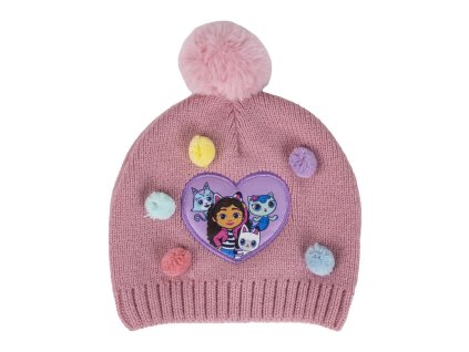 Čepice zimní dětská, růžová s bambulkami, Gábinin kouzelný domek