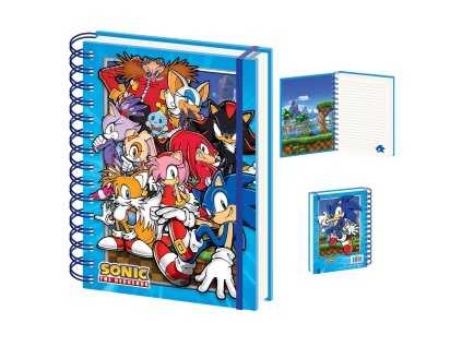 Zápisník modrý kroužkový s postavičkami, Sonic