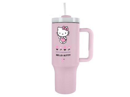 Cestovní hrnek růžový s brčkem, Hello Kitty