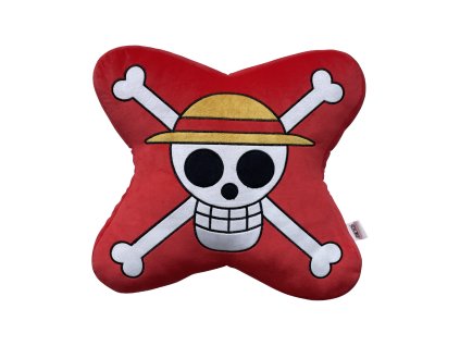 Polštář červený, lebka, One Piece