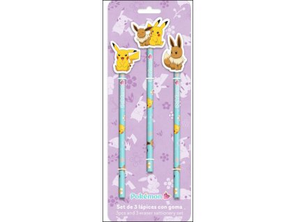 Sada 3 tužek s gumou Flowers, Pokémon