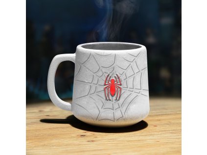 Hrnek šedý 3D s pavučinou, Spider-Man