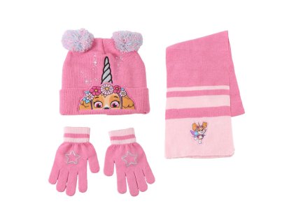 Sada zimní čepice, rukavice a šála se Skye, růžová, Tlapková patrola