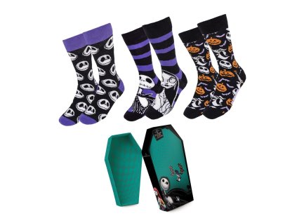 Dárková sada ponožek v papírové rakvi, 3 ks, Nightmare before Christmas