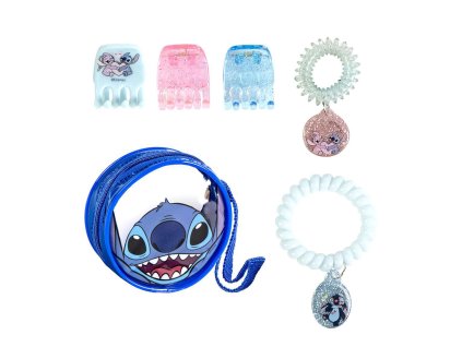 Dětské gumičky s přívěskem a skřipce v průhledné kabelce, Stitch