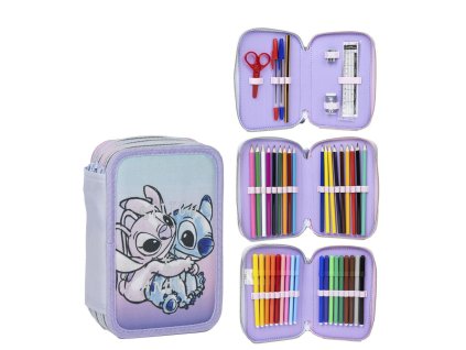 Penál třípatrový fialový, Stitch