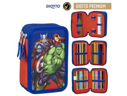 Penál třípatrový vybavený modrý, Avengers