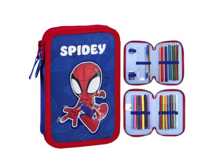 Penál třípatrový vybavený modrý, Spidey