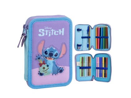 Penál třípatrový vybavený modrý/fialový, Stitch
