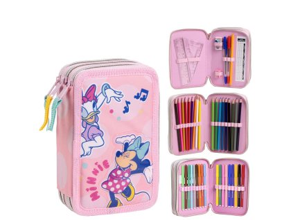 Penál třípatrový vybavený růžový, Minnie