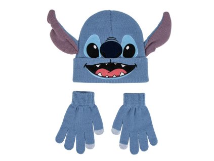 Sada čepice a rukavice modrá, Stitch