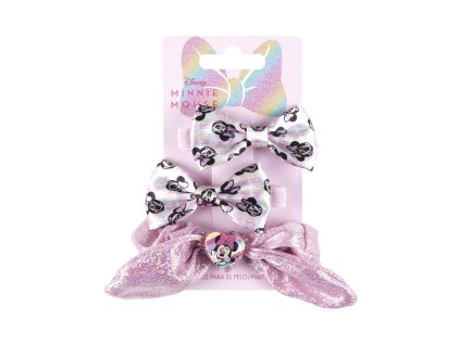Třpytivá gumička a sponky do vlasů - růžová, Minnie