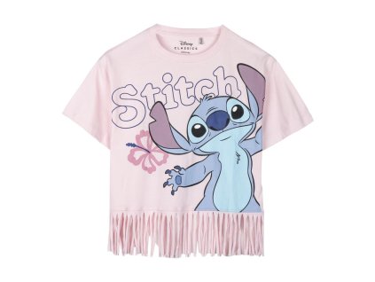 Tričko dívčí s třásněmi růžové Stitch (Velikost 14 let)