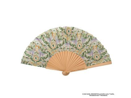 bridgerton eventail pliable fleurs de damas vertes