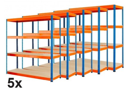 AKCIÓS CSOMAG: 5 DARAB PROFI SALGÓ POLC 1800x1400x800 mm lakkozott 4-polc, teherbírás  1600 kg - KÉK-NARANCS 5x