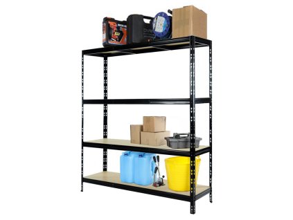 Lakkozott fém Salgó polc 1800x1600x450 mm, 4 polcos, teherbírás 1000 kg - FEKETE