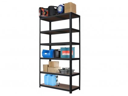 Lakkozott fém Salgó polc 2200x900x400 mm, 6 polcos, teherbírás 1050 kg - FEKETE