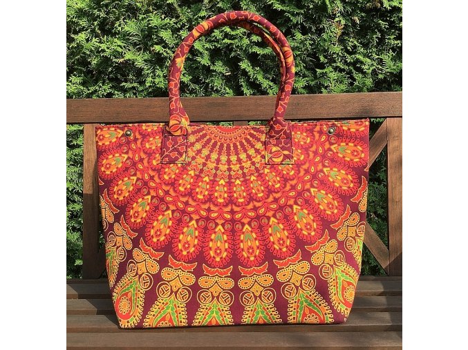 Textilní taška s mandalou  Mahari - velká kabelka, plážová taška, indická kabelka, oranžová, DOPRAVA ZDARMA