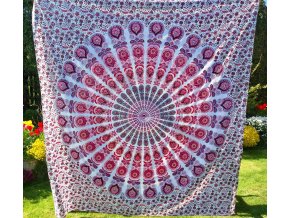 Mandala textilní dekorace na zeď - XXL přehoz na postel, růžový peacock,  jóga podložka, tapisérie, bavlna, doprava zdarma