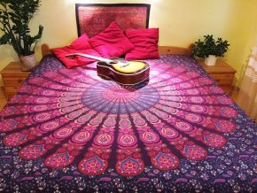 Mandala textilní dekorace na zeď - přehoz na velkou postel, jóga podložka, tapisérie, bavlna, doprava zdarma