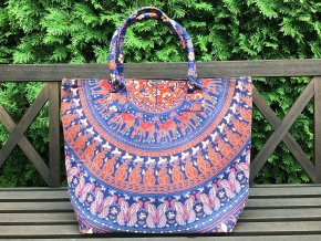 Mahari textilní taška s mandalou - velká kabelka, plážová taška, indická kabelka, s velbloudy, DOPRAVA ZDARMA